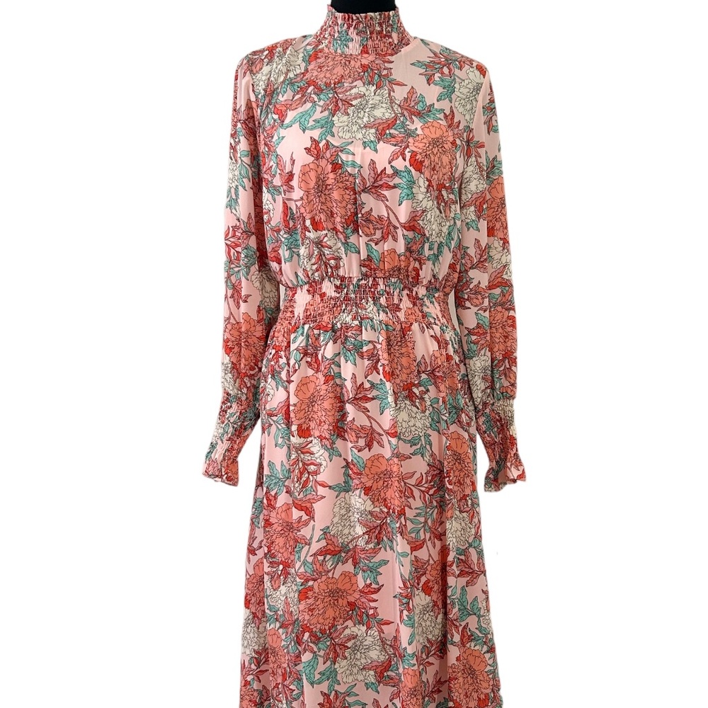 Nanette Lepore Peach & Minto Long-Sleeve Midi Dress